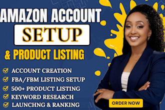 set up amazon store, setup amazon fba fbm account and product listings with SEO