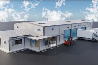 do architectural 3d exterior warehouse design, house, factory, 3d rendering