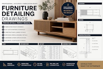 create furniture detailing drawings with cut lists and assembly details