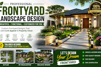 design backyard, front yard landscape, garden, patio, pool and outdoor space