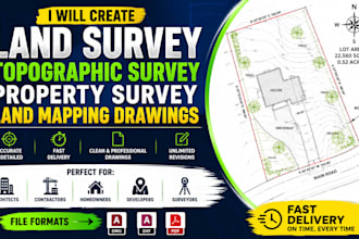 draw land survey, topographic survey, property survey and land mapping drawings