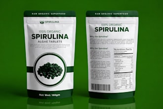 supplement pouch design, stand up pouch mockup and blender product label