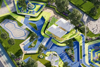 recreate 3d outdoor kids playground,children amusement park,public space render