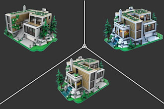create custom lego house moc designs and realistic 3d renders