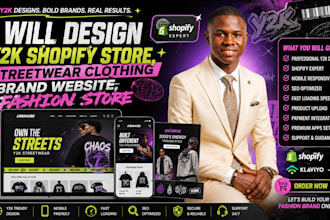 design y2k shopify store, streetwear clothing brand website, fashion store
