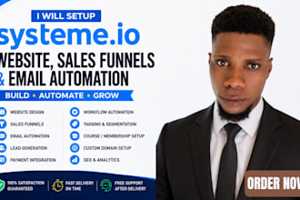 setup systeme io website funnels and email automation