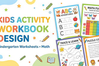 design kids activity workbooks, kindergarten worksheet and KDP math book design