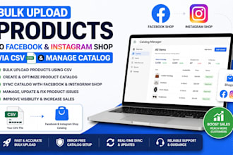 bulk upload products to facebook instagram shop via CSV and manage catalog