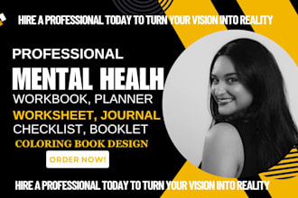 design mental health ebook wookbook, worksheet journal checklist booklet planner