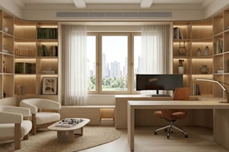design home office and interior office apartment workspace room with 3d render