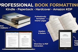 create kindle ebook, print ready paper and hardback interior