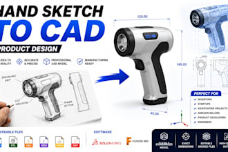 transform hand sketch into professional cad product design 3d modelling
