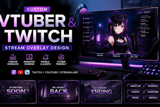 design twitch vtuber, vtuber stream overlay and twitch background