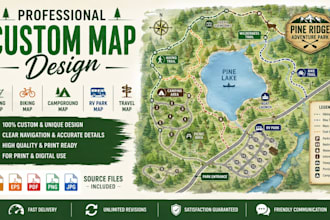 design hiking map, biking map, trail map, rv park map, travel map and campground