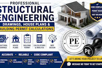 structural engineering drawings, house plan and building permit calculations mep