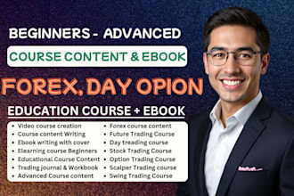 create day and option trading course content, forex trading ebook, video course