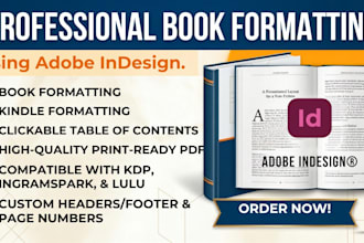 do adobe indesign book formatting, book layout, typesetting for self publishing