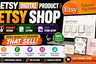 etsy digital product, etsy shop, product design, etsy listing, etsy store setup