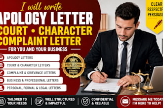 write apology letter, court character, complaint letter for you and your busines