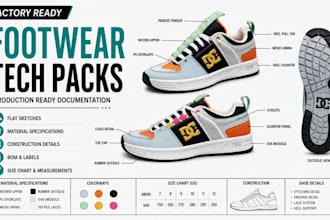 design shoe tech pack, footwear design, sneaker tech pack for production