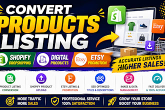 convert products listing, shopify dropshipping, digital products, etsy promotion