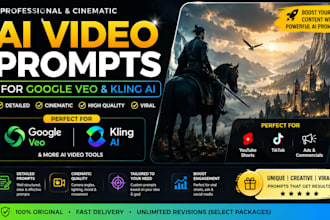create premium ai video prompts for google veo  kling ai