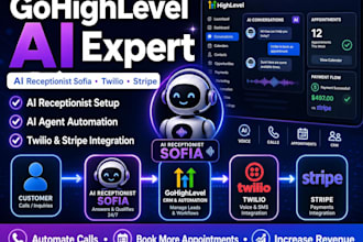 gohighlevel ai receptionist sofia ai, ai agent setup twilio stripe integration