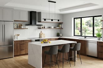 design your kitchen, wardrobe, pantry, cabinet layout and 3d rendering
