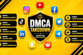 takedown remove facebook instagram youtube reddit tiktok google yt x by dmca