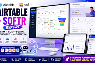 build airtable database, softr client portal, CRM, dashboard and automation