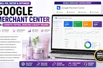 fix, setup google merchant center for cosmetic peptide, skincare and brands