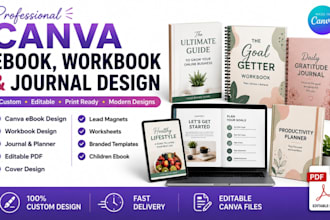 design canva ebook, journal design, canva work book, editable pdf, cover design