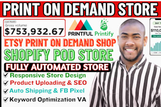 build print on demand t shirts customized design shopify website, etsy pod shop