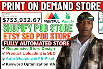 build print on demand t shirts customized design shopify website, etsy pod shop