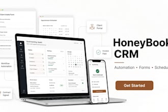 setup honeybook CRM automation workflow, honeybook forms and scheduler