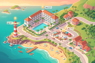 do isometric interactive map, airbnb map, hotel map, city map, resort event map