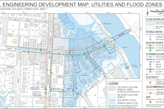 create stormwater map, floodplain map, civil engineering map, sewer, utility map