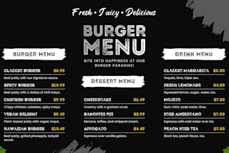 design a modern restaurant, cafe or food menua