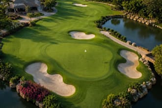 design realistic 3d golf course, golf resort, landscape and golf simulator