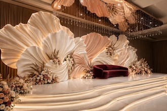 luxury 3d wedding backdrop,wedding stage decoration,mood board,event hall render