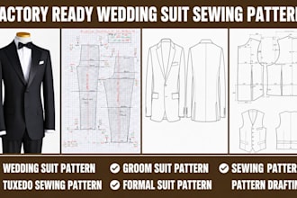 draft wedding tuxedo and groom suit sewing pattern using pdf for manufacturing