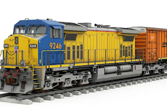 create a 3d train, locomotive, railway station and rail infrastructure models