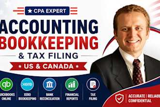 do accounting, bookkeeping in quickbooks online and US canada tax filing CPA