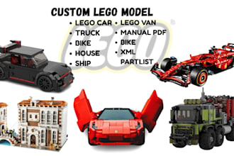 design custom lego technic car, speed champion, bike, 3d lego moc, digital house