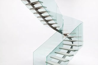 design luxury floating staircase, glass railing and modern stair visualization