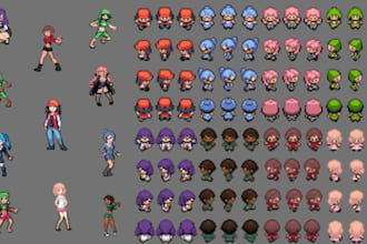 pixel art character sprite sheet animation, pokemon trainer sprite pixel tileset