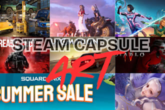 create steam capsule 2d game cover art, game banner marketing promote steam game