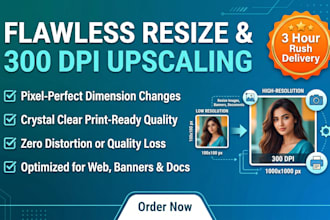 resize images banners, documents, change dimensions, increase resolution 300 dpi