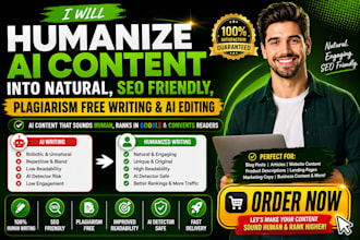 humanize ai content into natural SEO friendly plagiarism free writing ai editing