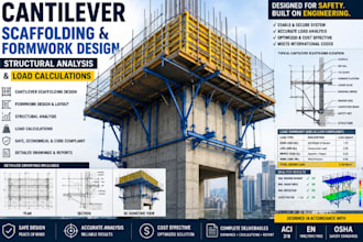 design cantilever scaffolding, formwork, structural analysis load calculations